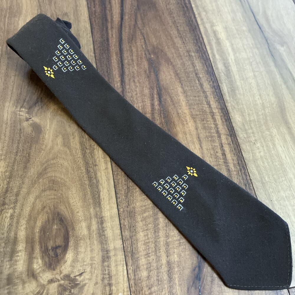 Vtg 40s Dacron Superba Art Deco NeckTie Medallion Rockabilly MCM Tie 3x52 Stars